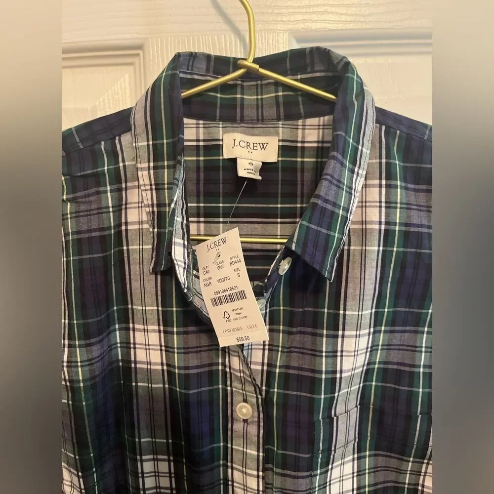 J. Crew Men's Blue and Green Plaid Button Down Shirt NWT
